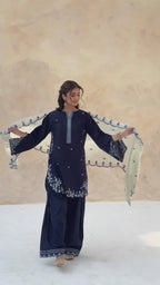 NAVY BLUE EMBROIDERED 3PC