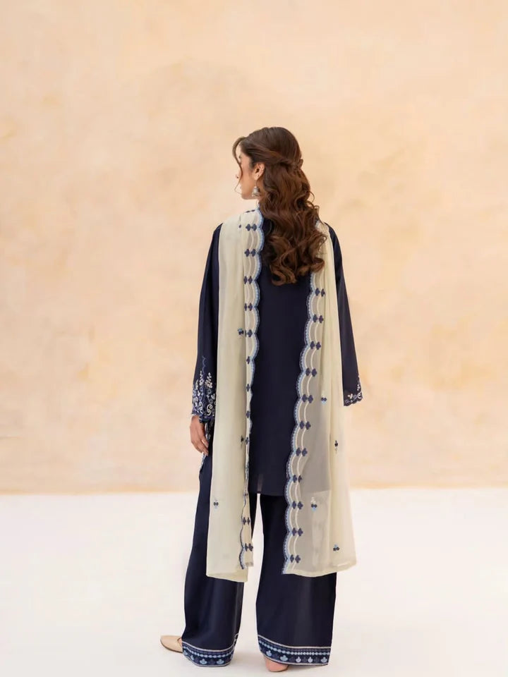 NAVY BLUE EMBROIDERED 3PC