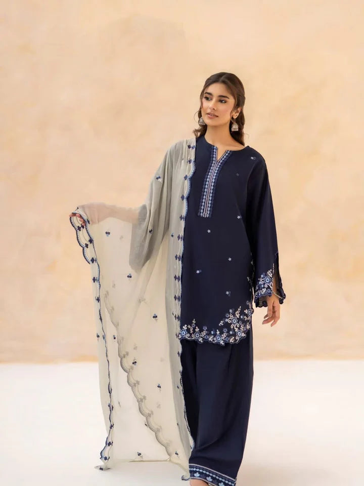 NAVY BLUE EMBROIDERED 3PC